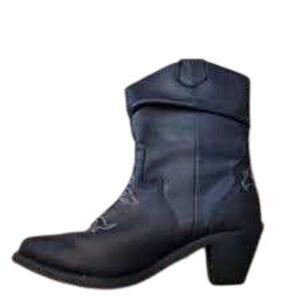Sterling River Womens Black Western Slouchy Ankle Boots Embroidered Block Heel
